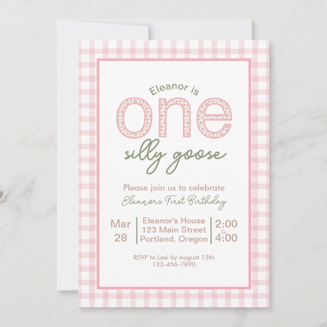 One Silly Goose First Birthday Invitation - 1st (Front)