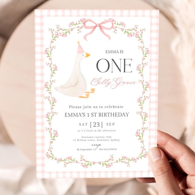 One Silly Goose First Birthday Invitation, Elegant Invitation (Creator Uploaded)