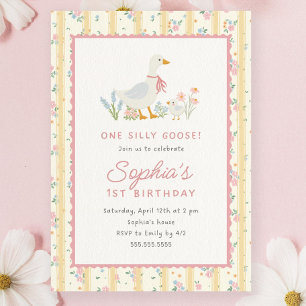 One Silly Goose First Birthday Invitation   Girl 1