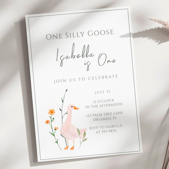 One Silly Goose First Birthday Minimalism Classic Invitation (Creator Uploaded)