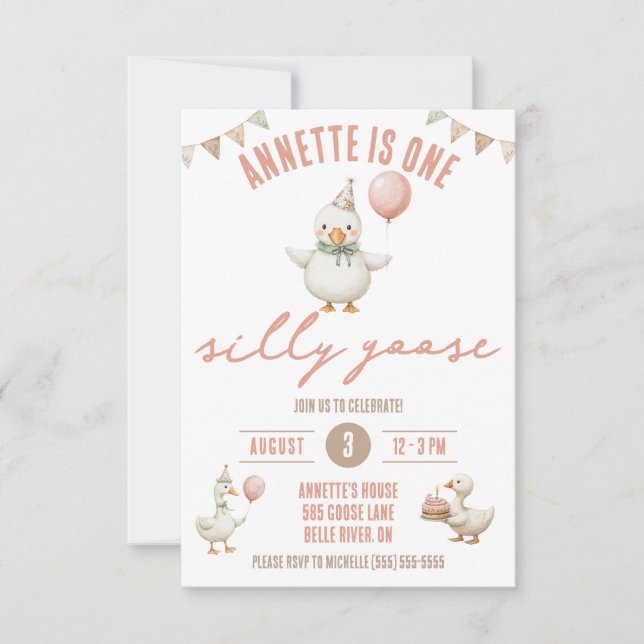 One Silly Goose, First Birthday Party Invitation (Front)