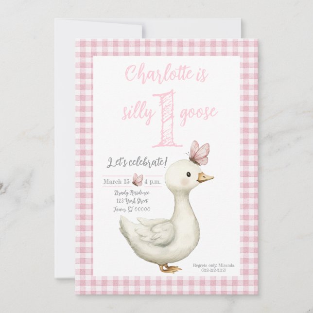 One Silly Goose First Birthday Party Invitation (Front)