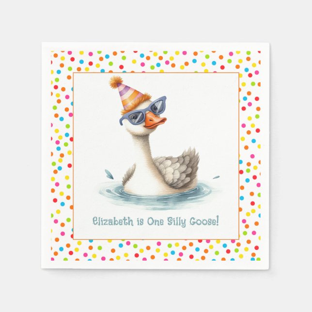 "One Silly Goose" First Birthday Party Napkins (Front)