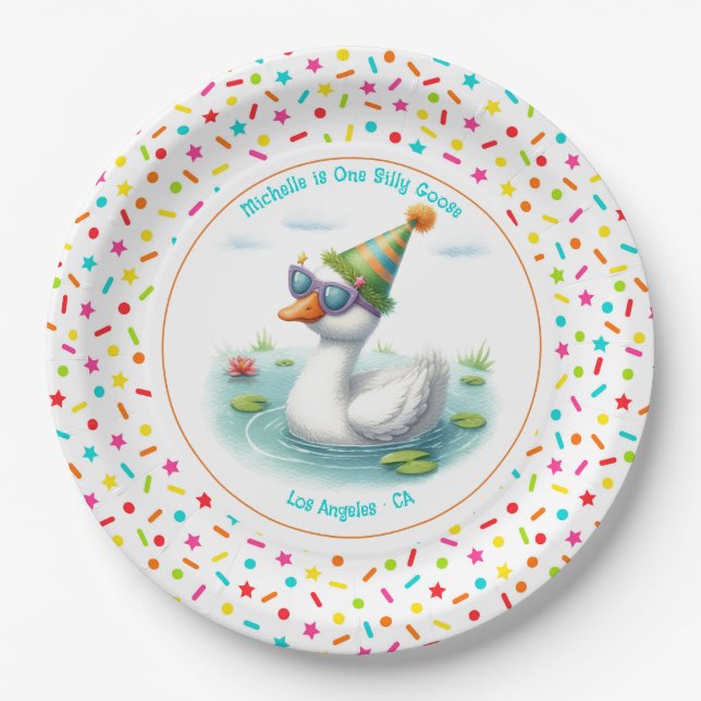 One Silly Goose First Birthday Party Paper Plates (Front)