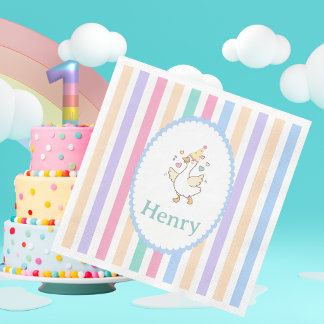 ​One Silly Goose First Birthday Pastel Stripes  Napkins