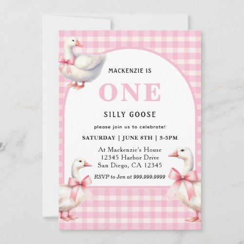 One Silly Goose First Birthday pink Invitation