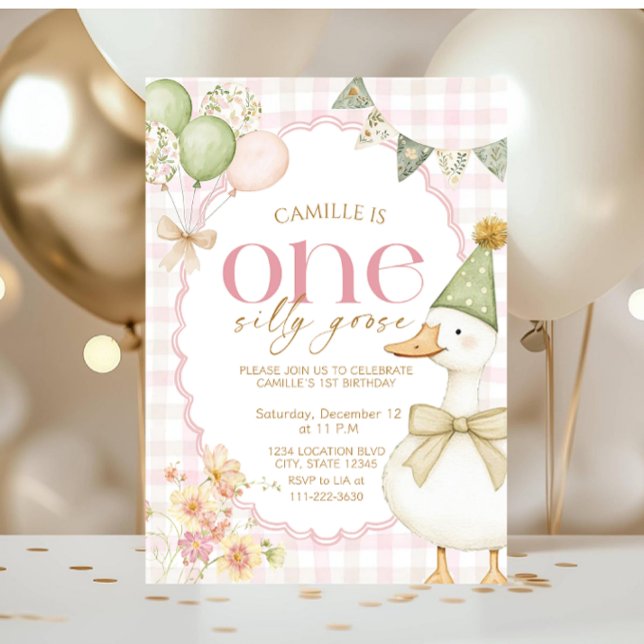 One Silly Goose First Girl Birthday Invitation (Creator Uploaded)