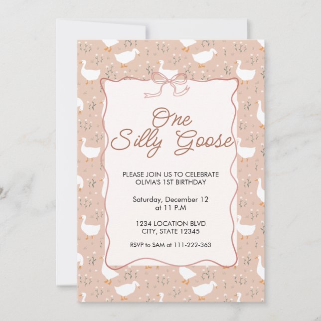 One Silly Goose First party Birthday Invitation (Front)