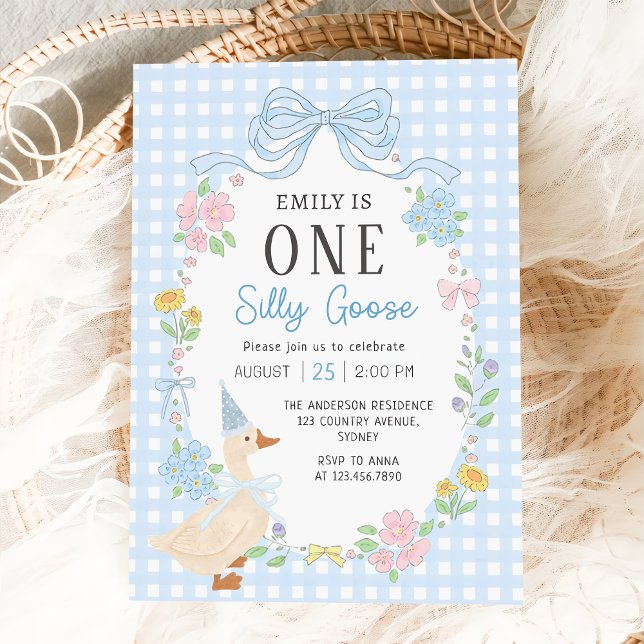 One Silly Goose Floral 1st Birthday Invitation (Creator Uploaded)