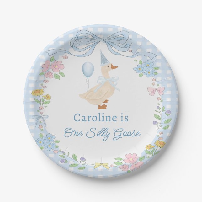 One Silly Goose Floral 1st Birthday Paper Plates (Front)
