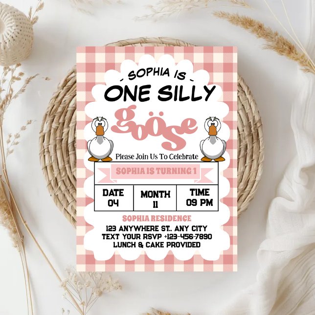 One Silly Goose Funny Cute Girl 1st Birthday Party Invitation (Creator Uploaded)