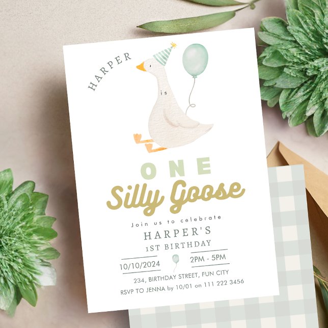 One Silly Goose Gender Neutral 1st Birthday Invitation (One Silly Goose Gender Neutral 1st Birthday Invitation)