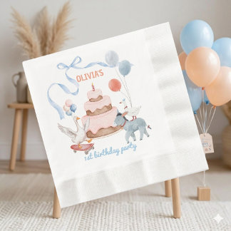 One Silly Goose Gender Neutral 1st Birthday Pastel Napkins