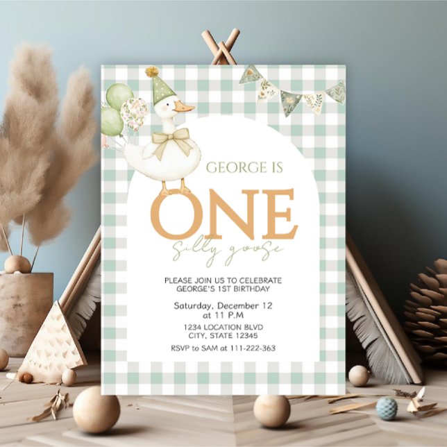  One Silly Goose gender neutral First Birthday Invitation (Creator Uploaded)