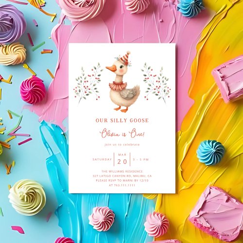 One Silly Goose Gender Neutral First Birthday Invitation