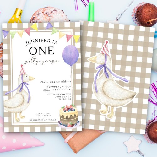 One Silly Goose Gender Neutral First Birthday  Invitation