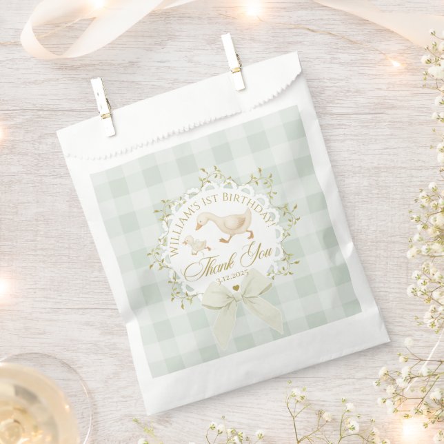 One Silly Goose Gender neutral Sage Birthday Favor Bag (Clipped)