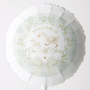 One Silly Goose Gender neutral Sage green Birthday Balloon
