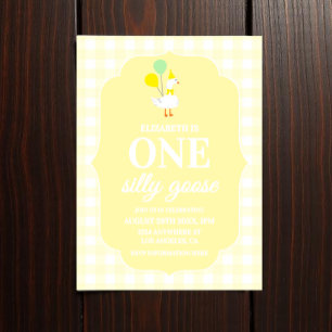 One Silly Goose Gingham 1st Birthday Invitation