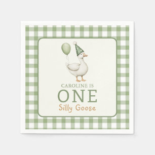 One Silly Goose Gingham 1st Birthday Napkins