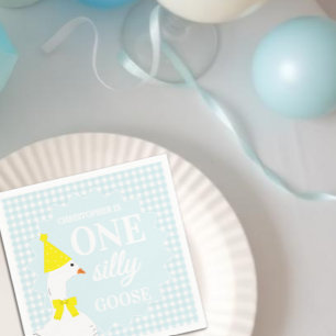 One Silly Goose Gingham 1st Birthday Napkins