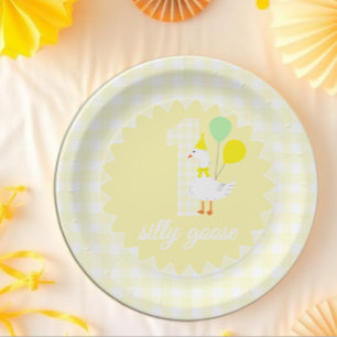 One Silly Goose Gingham 1st Birthday Paper Plates