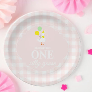 One Silly Goose Gingham 1st Birthday Paper Plates