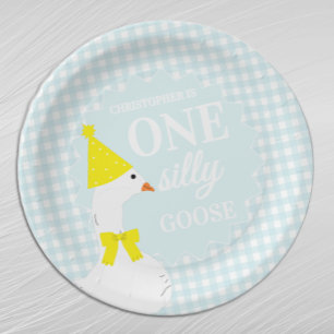 One Silly Goose Gingham 1st Birthday Paper Plates