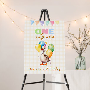 One Silly Goose Gingham 1st Birthday Welcome Sign