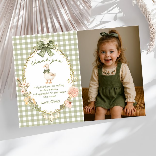 One Silly Goose Gingham Birthday Photo Thank You Card (Creator Uploaded)
