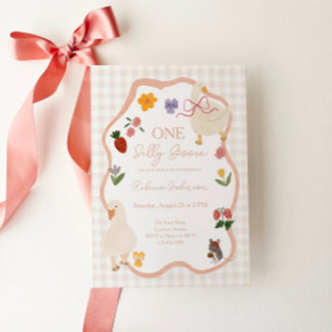 One Silly Goose Gingham Cottagecore First Birthday Invitation