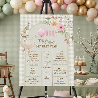 One Silly Goose Gingham Floral Birthday Milestone  Foam Board