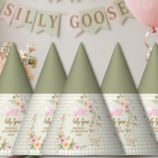 One Silly Goose Gingham Floral Birthday Party Hat
