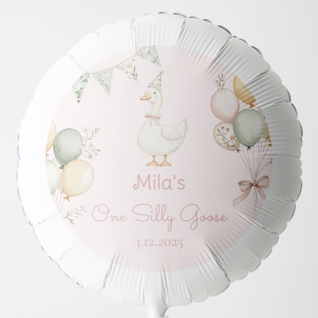 One Silly Goose Girl 1st Birthday Balloon (Front)