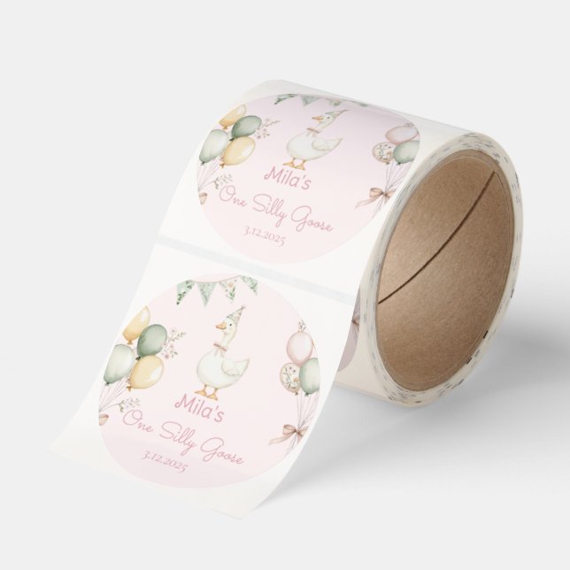 One Silly Goose Girl 1st Birthday Classic Round Sticker (Roll)