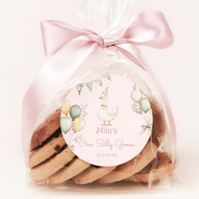 One Silly Goose Girl 1st Birthday Classic Round Sticker (Creator Uploaded)