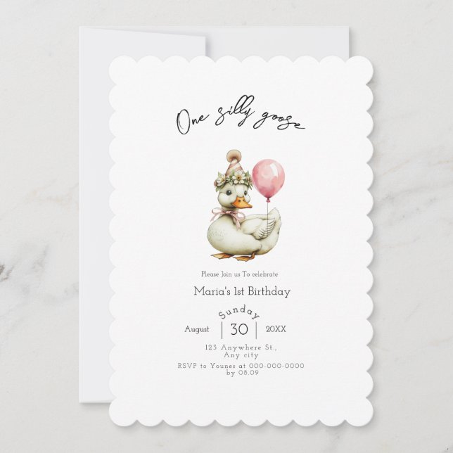 One Silly Goose Girl 1st Birthday  Invitation (Front)