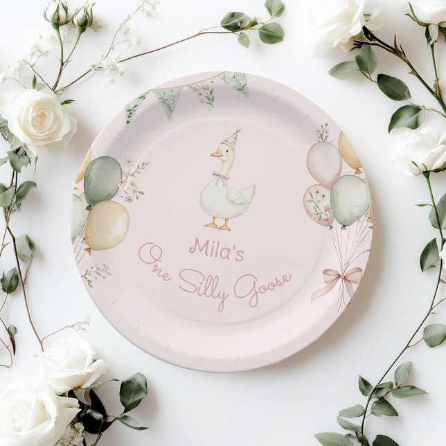 One Silly Goose Girl 1st Birthday Paper Plates (Creator Uploaded)