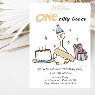 One Silly Goose Girl 1st Birthday Party Invitation