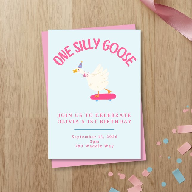 One Silly Goose Girl First Birthday Invitation (Creator Uploaded)