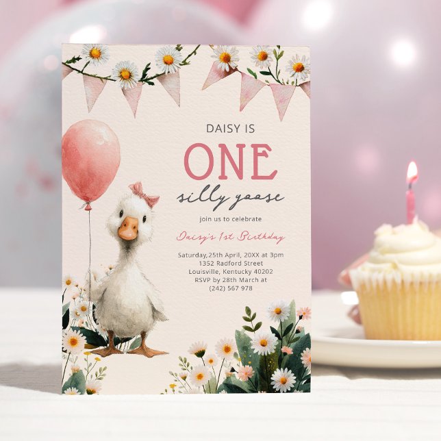 One Silly Goose Girl First Birthday Invitation (Creator Uploaded)