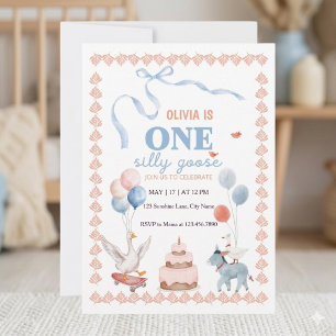 One Silly Goose Girl First Birthday Watercolor Invitation