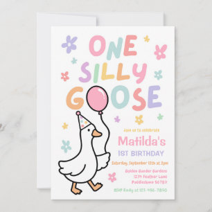 One Silly Goose Girl Pastel 1st Birthday Party Invitation