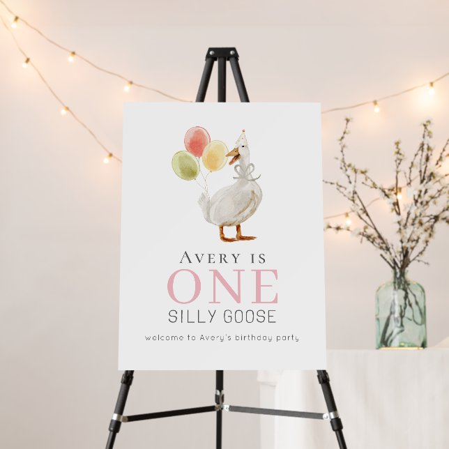 One Silly Goose Girl Pink 1st Birthday Welcome Foam Board (In Situ (Stand))