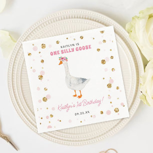 One Silly Goose Girls 1st Birthday Napkins