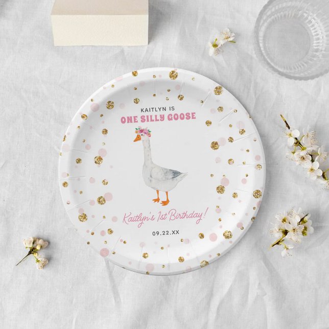 One Silly Goose Girls 1st Birthday Paper Plates (Creator Uploaded)