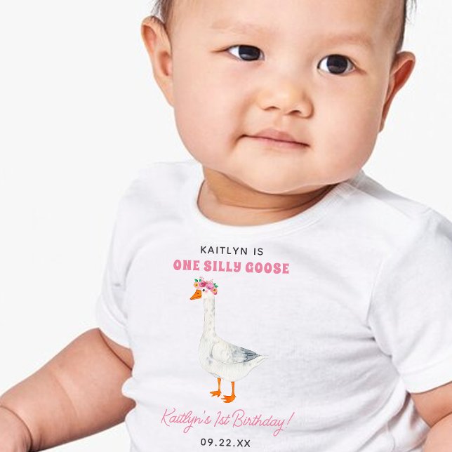 One Silly Goose Girls 1st Birthday Party Baby T-Shirt (Creator Uploaded)