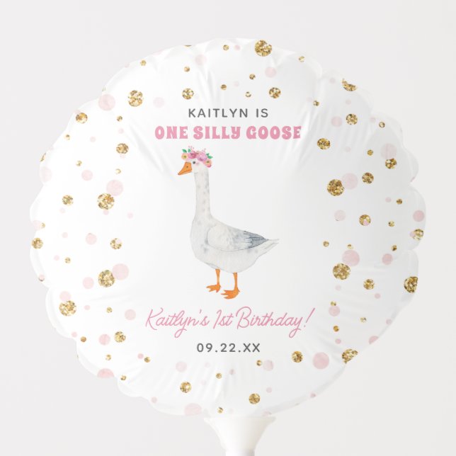 One Silly Goose Girls 1st Birthday Party Balloon (Front)