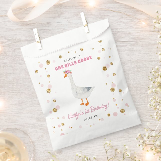 One Silly Goose Girls 1st Birthday Party Favor Bag (Clipped)