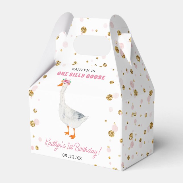 One Silly Goose Girls 1st Birthday Party Favor Boxes (Front Side)
